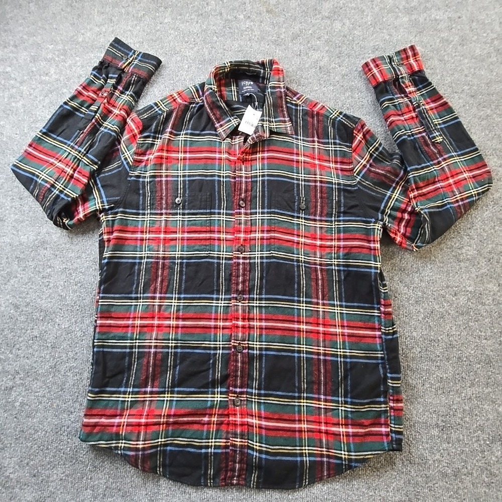 NWT J. Crew Slim Fit Flannel Shirt Men's XL Red Black Plaid Long Sleeve 92937